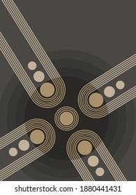 Art print contemporary poster with circles and stripes pattern for wall decoration, placard, brochure cover. Decoration cover. Interior decoration. Wall art. Vintage, retro.
