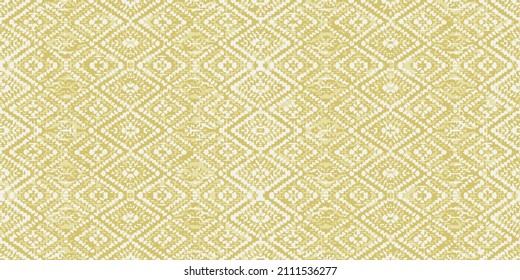 Art print of Ikat Seamless Pattern on yellow  background,carpet,wallpaper,clothing,wrapping,Batik,fabric,Vector illustration.embroidery style.seamless pattern Tribal Art Ikat Ogee in traditional.