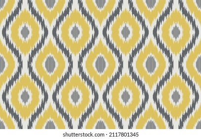 Art print of Ikat Seamless Pattern Design for Fabric. background,carpet,wallpaper,clothing,wrapping,Batik,fabric,Vector illustration, embroidery style.