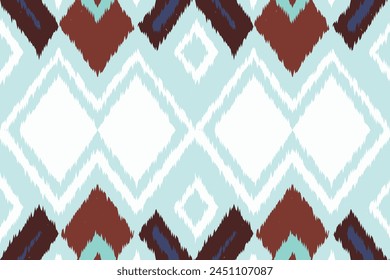 Kunstdruck von Ikat Nahtloses Muster Design für Hintergrund, Teppich, Bildschirmhintergrund, Kleidung, Verpackung, Batik, Stoff, Vektorillustration.Stickerei-Stil.