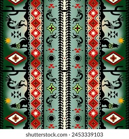 Art Print Native American Red Skin Tribal Pattern, african tribal pattern, green and pista color