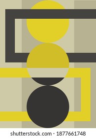 Art print trendy minimalist abstract contemporary poster for wall decoration, placard, brochure cover. Decoration cover. Interior decoration. Wall art. Sun. Balck and yellow frame, gate.