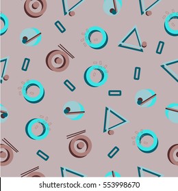Art print, vector illustration memphis style, geometric elemets, blue mint brown beige color