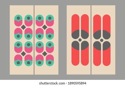 Art prints set with colorful pattern design for wall decoration, brochure cover, poster, placard, banner. Wall art, home interior, art decor. Vintage art.