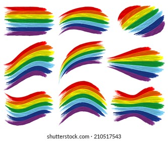 Art rainbow color brush stroke paint vector set