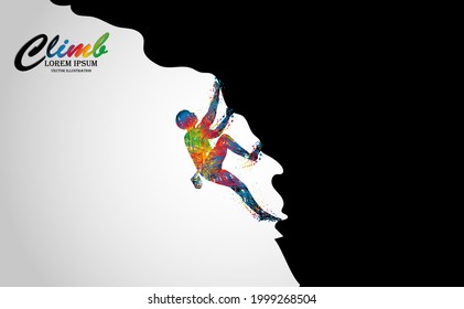 Art rappelling from Cliff. Beautiful athletic man wearing safety harness hikers climbing ledge on a cliff on rock mountain. Adventurer and extreme sport concept white background vector illustration