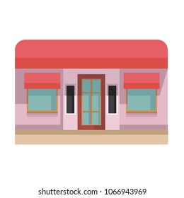Art red facade of a building on a white background
