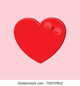 Art of red heart with bow. Vector illustration. Heart in simple cartoon style.