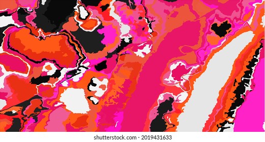 Art Red Orange Bright Psychedelic Plane View. Modern Detailed Ornamental Grunge Digital Black Map Illustration. Textile Original Multicolor Pink Fashion Design. Color Vivid Neon White Acid Background.