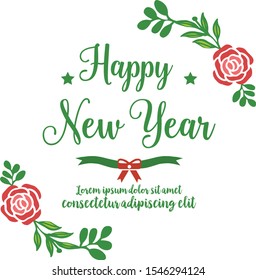 Art red rose wreath frame, for card happy new year. Vector
