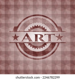 Art red seamless emblem or badge with geometric pattern background. 