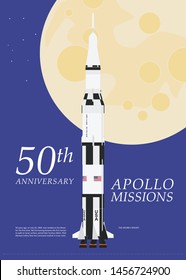 Art rendition of the Saturn V rocket and moon, 50th anniversary of Apollo mission