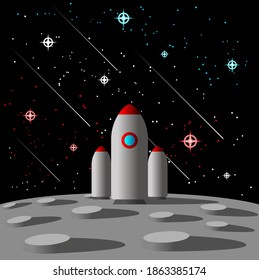 Art Rocket on the Moon Vector Illustration 