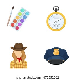 art, rodeo and other web icon in cartoon style.Maintenance, security icons in set collection.