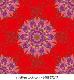 Art, round, colorful ornament on a colorfil background. Ornate, eastern mandala with colored contour.
