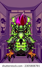 Art samurai style chicken with scary expression