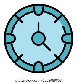 Vector de contorno de icono del reloj de la escuela de arte. Artista de clase. Color de la pintura infantil plano