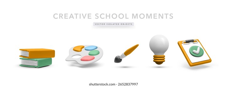 Art School Icons Featuring Palette, Paintbrush, Books, Lightbulb, And Clipboard. Ideal For Creative Learning, Artistic Projects, And Education Concepts. Colorful Vector Illustration.