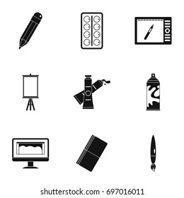 Art school icons set. Simple set of 9 art school vector icons for web isolated on white background
