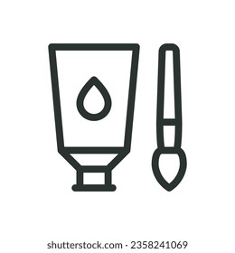 Art school isolated icon, painting tube and paintbrush vector icon with editable stroke