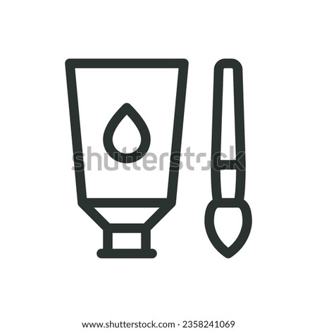 Art school isolated icon, painting tube and paintbrush vector icon with editable stroke