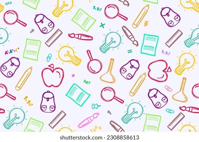 Art school seamless vector design. Back to school educational tools for learning and school activity. Vector illustration elements doodle background.