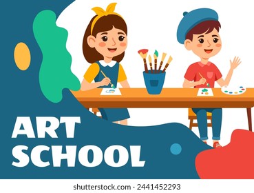 Art School Social Media Background Flat Cartoon Hand Drawn Templates Illustration