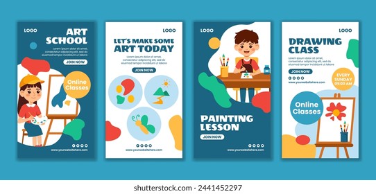 Art School Social Media Stories Flat Cartoon Hand Drawn Templates Background Illustration