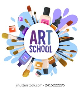 Escuela de Arte, Artesanía infantil, educación, clase de creatividad, plantilla de diseño de portada para Escuela de Arte, estudio, curso, niños creativos, concepto de ilustración vectorial para sitio web aislado en fondo blanco