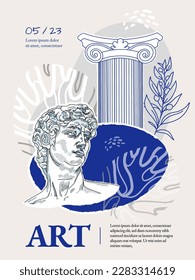 Art of sculpture Creative flyer or poster concepts with abstract geometric shapes and human silhouettes. Roman and Greek vector illustration. Art posters for the exhibition,  magazine or cover