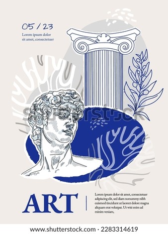 Art of sculpture Creative flyer or poster concepts with abstract geometric shapes and human silhouettes. Roman and Greek vector illustration. Art posters for the exhibition,  magazine or cover