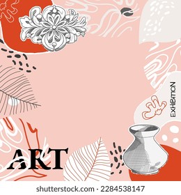 Art of sculpture. Creative square post concept with abstract geometric shapes and Ancient sculptures. Roman and Greek vector illustration. Art posters for the exhibition, magazine or cover