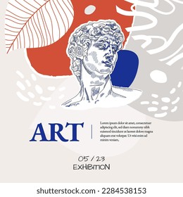 Art of sculpture. Creative square post concept with abstract geometric shapes and Ancient sculptures. Roman and Greek vector illustration. Art posters for the exhibition, magazine or cover