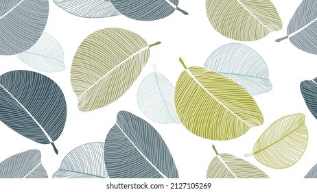 Art seamless floral background with tropic leaves. Romantic drawing print for wall decor, wallpaper. Natural botanical vector pattern with textured leaves of exotic plants