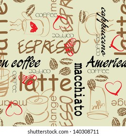 art seamless graffiti  pattern, coffee background in light brown colors