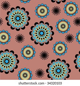 art seamless ornamental vintage pattern with stylization sunflower on peach