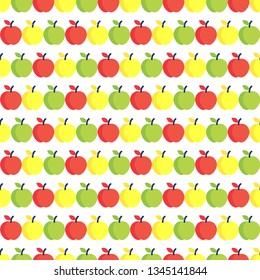 Art seamless pattern. Apples in the summer garden. Color - green, yellow, orange, white. Vector geometric background. Can be used for social media, posters, email, print, ads designs.