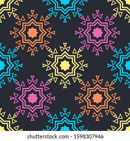 Art seamless pattern. Christmas snowflakes. Vector geometric background. Can be used for social media, posters, email, print, ads designs.