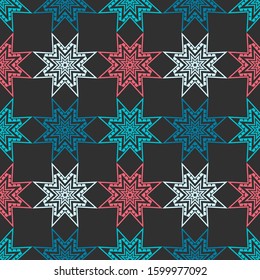 Art seamless pattern. Christmas snowflakes. Vector geometric background. Can be used for social media, posters, email, print, ads designs.