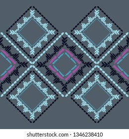 Art seamless pattern. Color - black, gray, blue. Ethnic print. Boho. Traditional ornament. Folk motif. Can be used for social media, posters, email, print, ads designs.
