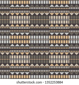 Art seamless pattern. Color - brown, gray. Vector geometric background. Ethnic print. Boho. Traditional ornament. Folk motif. Can be used for social media, posters, email, print, ads designs.