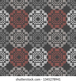 Art seamless pattern. Color - gray, brown, white. Ethnic print. Boho. Traditional ornament. Folk motif. Can be used for social media, posters, email, print, ads designs.