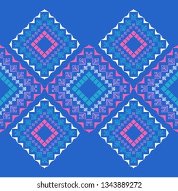 Art seamless pattern. Color - pink, blue, turquoise, lilac, white. Ethnic print. Boho. Traditional ornament. Folk motif. Can be used for social media, posters, email, print, ads designs.
