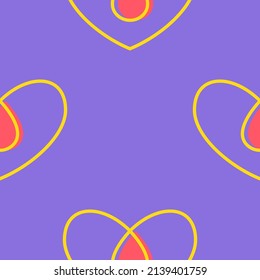 Patrón de arte sin fisuras en el contorno de un corazón con gota roja en el fondo de color. Textura gráfica romántica. Concepto médico. Impresión decorativa. Papel de pared geométrico brillante. Esquema verde. Vector.
