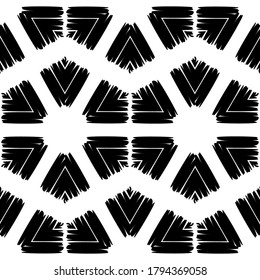 Kunstnahtloses Muster. Ethnische schwarz-weiße Gestaltung. Folkloremotiv. Vektorgeometrischer Hintergrund. Kann für Social Media, Poster, E-Mail, Print, Werbedesigns verwendet werden.