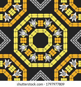 Art seamless pattern. Ethnic design. Folk motif. Vector geometric background. Can be used for social media, posters, email, print, ads designs.