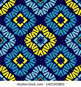 Art seamless pattern. Ethnic figures. Multicolored. Simple design. Vector geometric background. Can be used for social media, posters, email, print, ads designs.