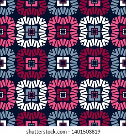 Art seamless pattern. Ethnic figures. Multicolored. Simple design. Vector geometric background. Can be used for social media, posters, email, print, ads designs.