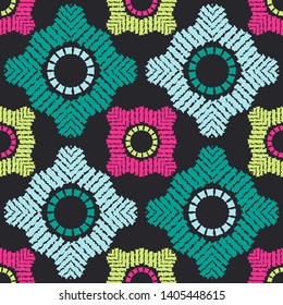 Art seamless pattern. Ethnic figures. Multicolored. Simple design. Vector geometric background. Can be used for social media, posters, email, print, ads designs.