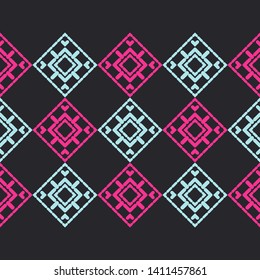 Art seamless pattern. Ethnic figures. Multicolored. Simple design. Vector geometric background. Can be used for social media, posters, email, print, ads designs.